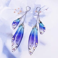 handmade fairy simulation wing earrings insect butterfly wing drop earrings foil rhinestone earrings romantic bridal jewelry new