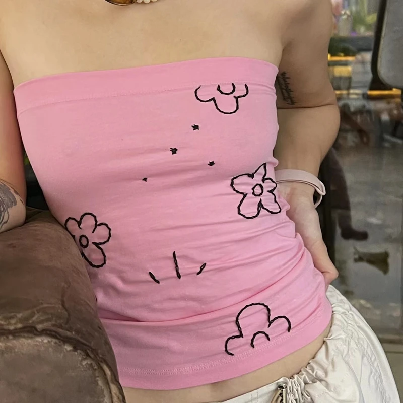 

Пляжный топ-труба Gaono в стиле бохо с цветочным принтом, пикантный Топ без бретелек с открытыми плечами, милый приталенный Ретро кроп-топ с открытой спиной, мини-жилет Y2K