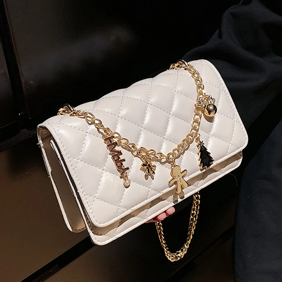 

Fashion Chain Quilted Women Shoulder Messenger Bag PU Leather Diamond Lattice Flap Handbag Luxury Designer Pendant Crossbody Bag