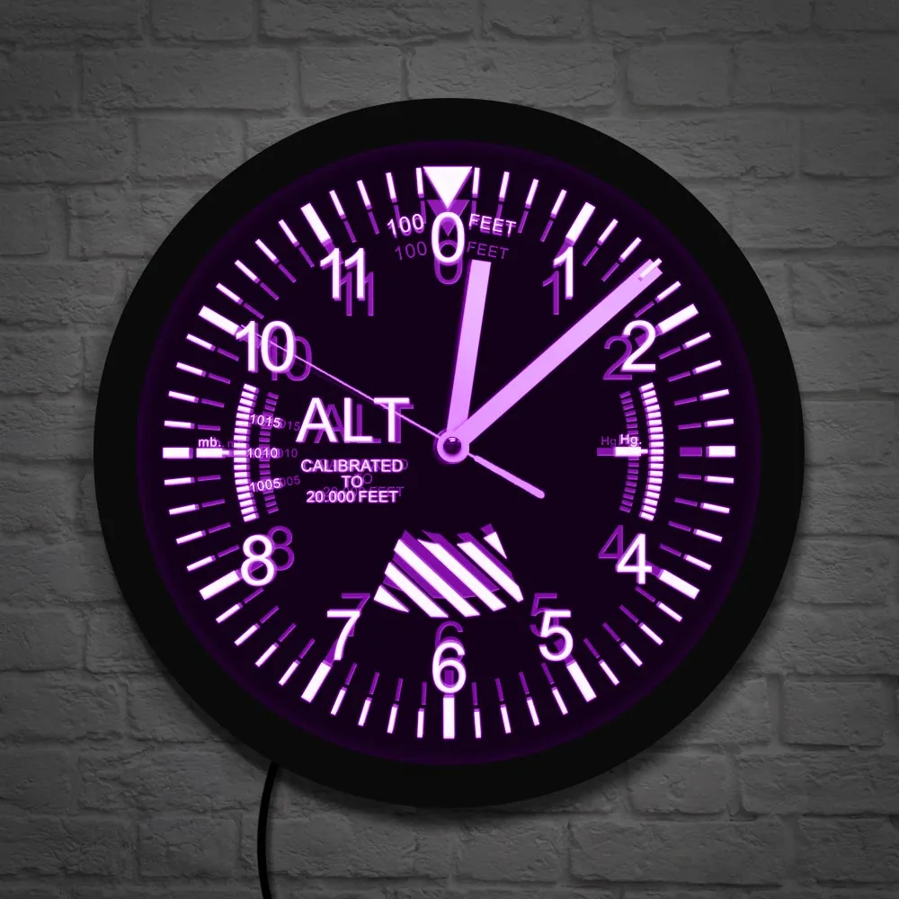 Altimeter Neon Sign LED Wall Clock Altitude Meter Tracking Pilot Air Plane Altitude Measurement Modern Wall Clock Watch Gag Gift