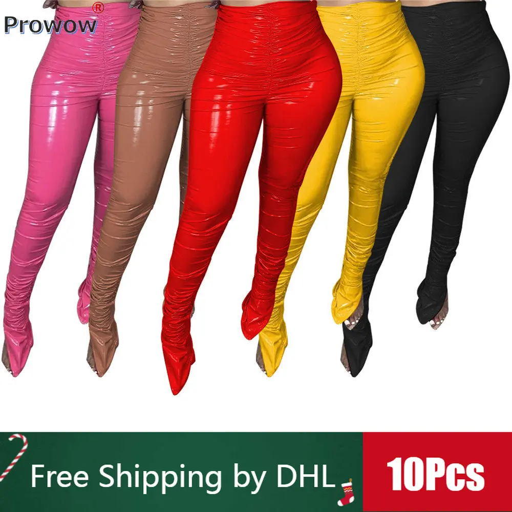 

Повседневные штаны из искусственной кожи оптом 10 шт., зимние плиссированные штаны Y2k со складками, однотонные уличные леггинсы с разрезом, женская одежда, оптовая продажа 9880