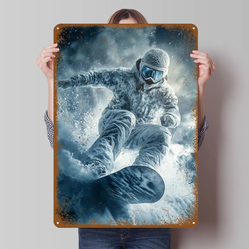 

Металлическая вывеска "Сноубордист в бурю"