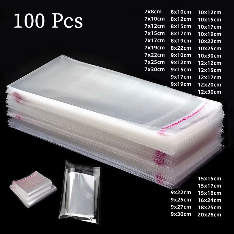 Фото 100Pcs OPP Self Adhesive Clear Plastic Bag Transparent Cellophane Bags Self Sealing for Jewelry Gift Cookie Candy Packaging №1