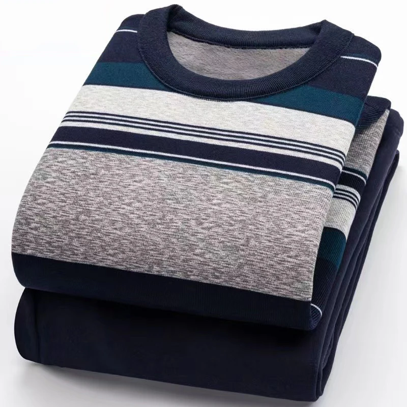 Clothes And Pants Suit Men Thermal Underwear Round Neck Plush Thick Winter Thermal Coat Winter Man Thermal Clothing Solid