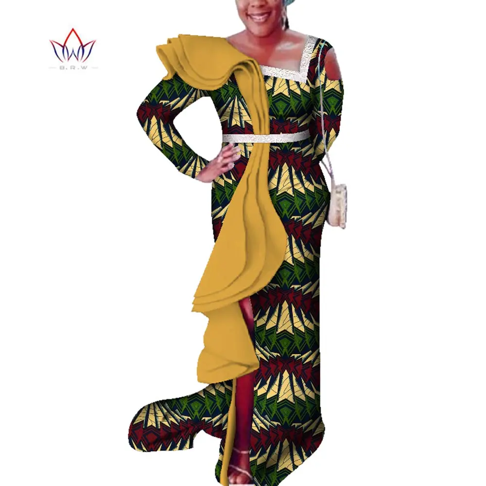 African Birthday Dress For Women Africa Bazine Full Sleeve Floor-length Dresses Dashiki Ankle Length Ruffles Sundress WY3625