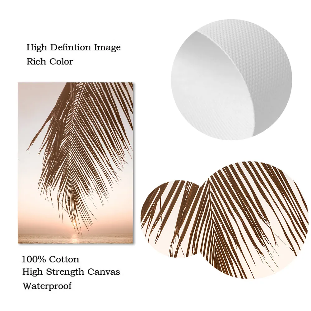 Абстрактный постер на холсте в стиле бохо с изображением солнца пальмовых