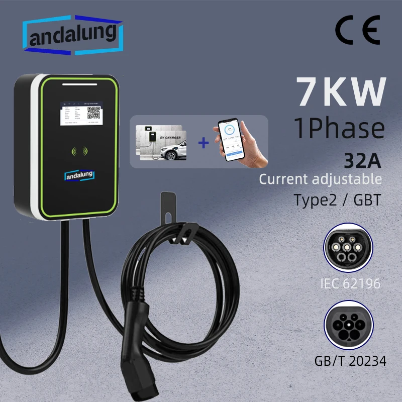 And썹 7 кВт Зарядная станция для электромобилей GBT 32A EVSE Зарядка Wallbox Type2 с