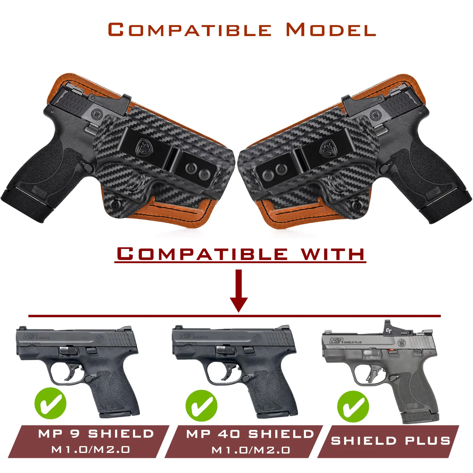 Фото Кобура S&W M&P Shield 9 мм с удобной подушечкой, гибридная кобура из кожи IWB Kydex для Smith & Wesson M&P Shield/Plus со скрытой переноской переноской №3