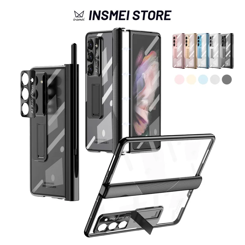 

ForSamsung Galaxy Z Fold 5 4 3 Case, with [Tempered Glass Screen] [Camera Lens Protector] [S Pen] Magnetic Kickstand Cover, BK