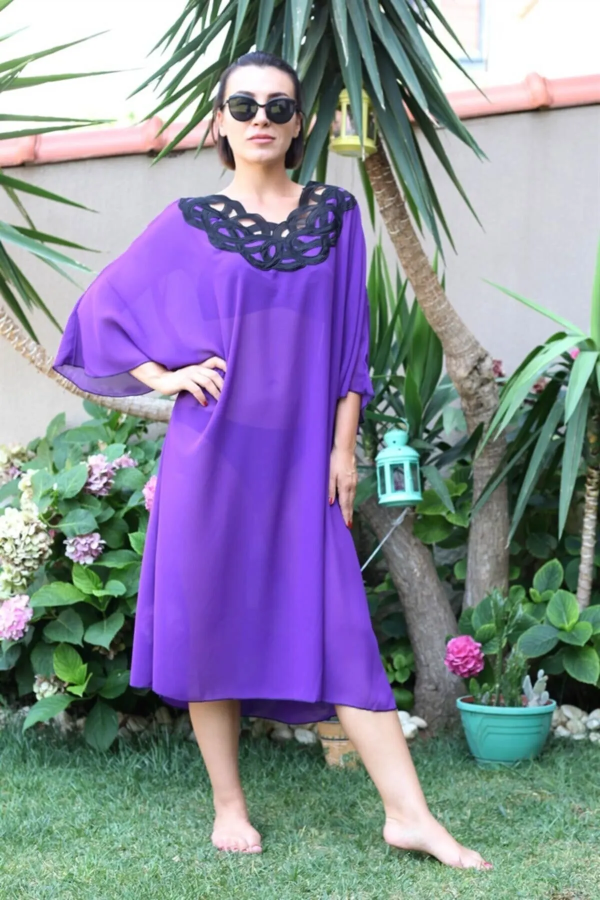 

Женское парео с фиолетовым воротником, Пляжное платье, накидка на купальник, сексуальный костюм-туника, пляжная одежда, женский пляжный чех...