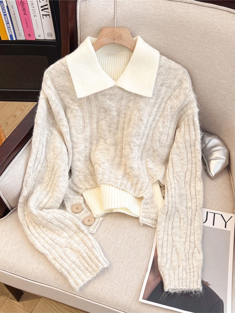 Женский абрикосовый пуловер свитер Harajuku Y2k вязаные кашемировые свитера с