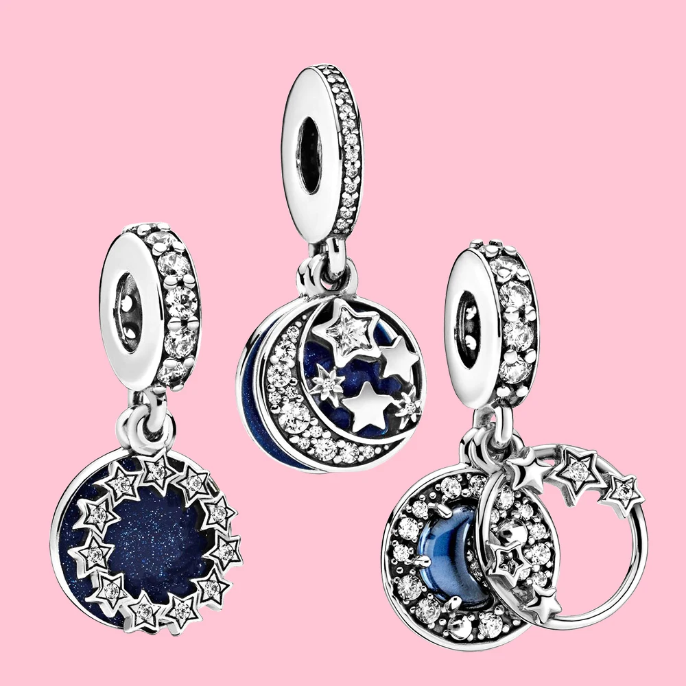 

Blue Starry Sky Diamond Pendant 925 Silver Fit For Pandora Exquisite Necklace Bracelet Girls DIY Trendy Jewelry Gift
