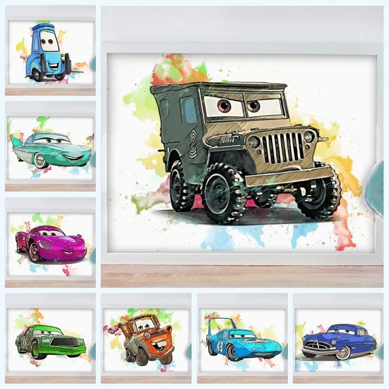

Disney Cartoon Cars Watercolor Canvas Paintings Poster and Print Wall Art Picture Home Decoration Cuadros Cars Kids Room Decor