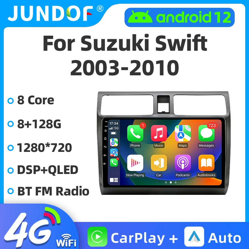 Автомагнитола Jundof для Suzuki Swift 2003-2010 Carplay 2 Din Android 12 мультимедийный видеоплеер