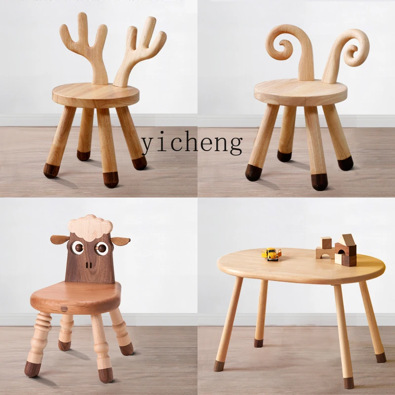 

Детское кресло ZC из цельной древесины, спинка, милый мультяшный детский стул, сменный стул для обуви, маленькая скамейка, стул с оленем