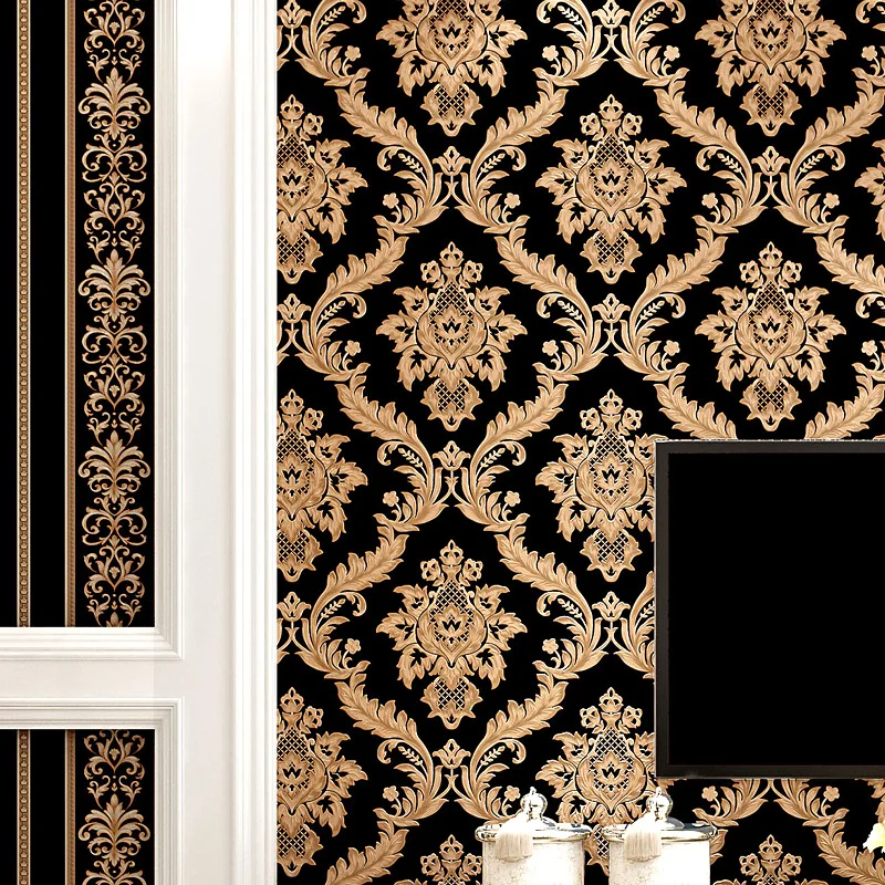 

Wallpap 3D European-style Damascus Wallpaper Waterproof Big Black Warm Wallpaper Wallpapers Wallpaper