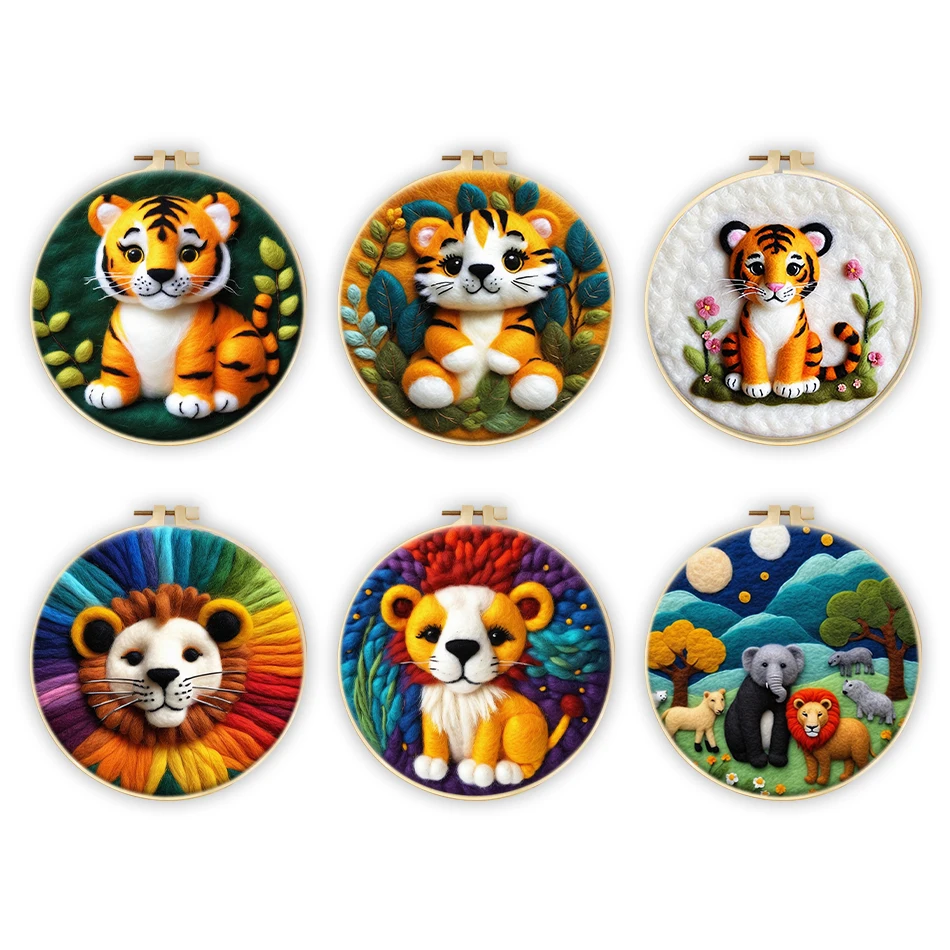 RUOPOTY Набор Для Смешивания Шерсти Из Фетра Валяния - Лев Тигр Лесных Животных