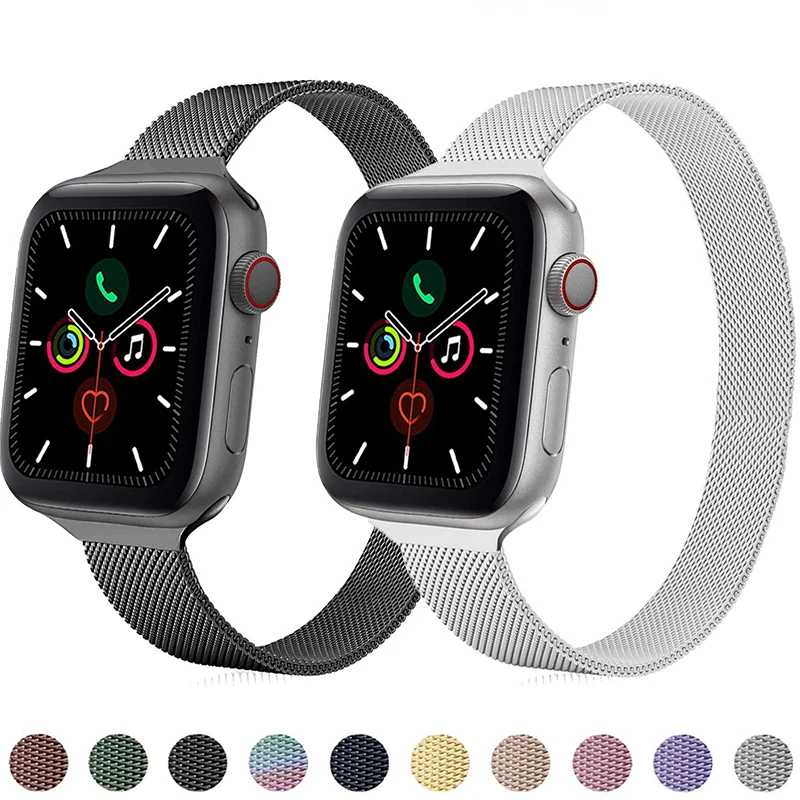 

Тонкий ремешок для Apple Watch Band 40 44 мм 38 42 мм, браслет из нержавеющей стали с магнитной петлей для iwatch series band 3 4 5 6 7 se 41 45 мм