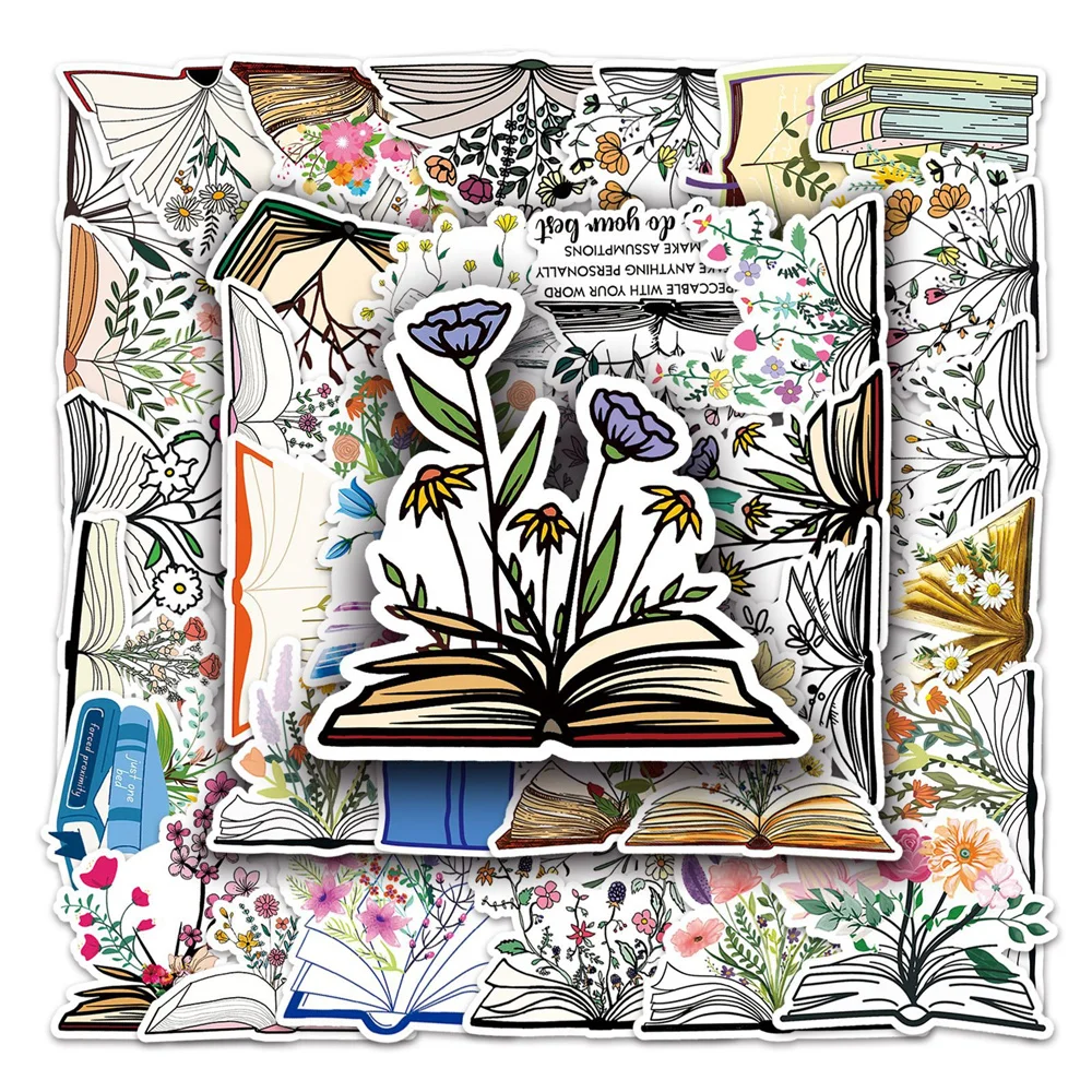 

10/30/50PCS New DIY Book Flower Cartoon Personality Creative Computer Luggage Car Chair Decoration Waterproof Sticker Wholesale
