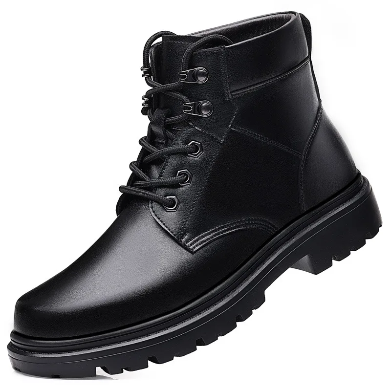 

Autumn Winter New Design Martin Boots Men Korean Black Lack Cowhide Lacing Shoes for Men Fashion Brushed Warm Boots Male