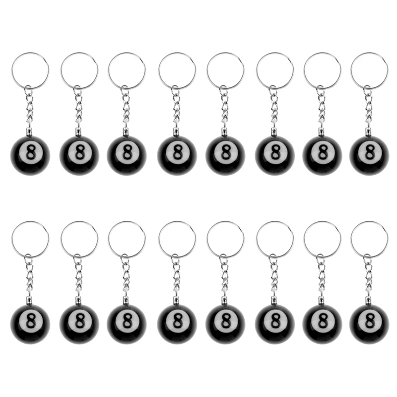 

LBER 16 Pcs Billiard Pool Keychain Snooker Table Ball Key Ring Gift Lucky NO.8 Keychain 25Mm