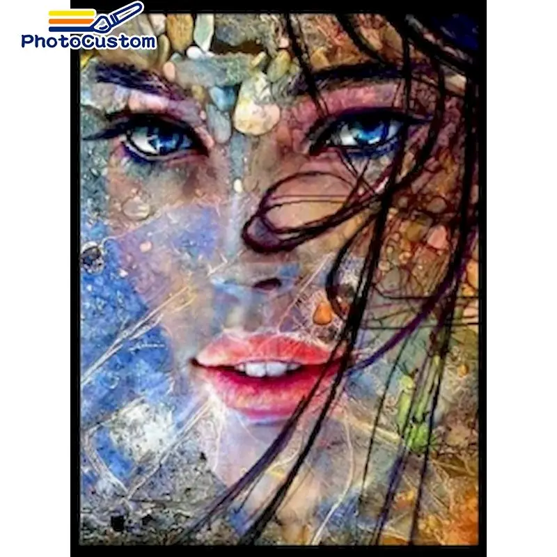 

PhotoCustom DIY Frame Coloring By Number Figure Kits Painting By Number Colorful girl Modern Drawing On Canvas HandPainted Art G