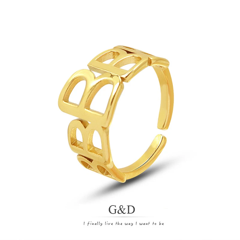 

G&D Letter B Initials Name Stainless Steel Rings for Women Trendy Geometric Hollow Rings Female Summer Party Jewelry Anillos