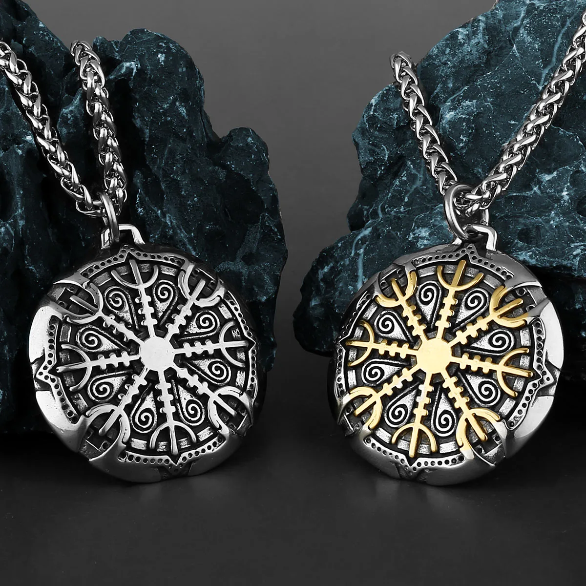 Ожерелье с рунами викингов Awe Helm из нержавеющей стали для мужчин Vegvisir амулет