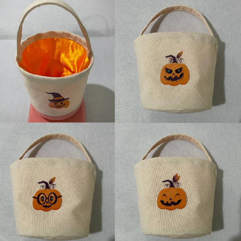 

Холщовая искусственная Новинка 2023, сумка для конфет на Хэллоуин, Череп, тыква, ведро, очки, детская корзина для рук, праздничный подарок