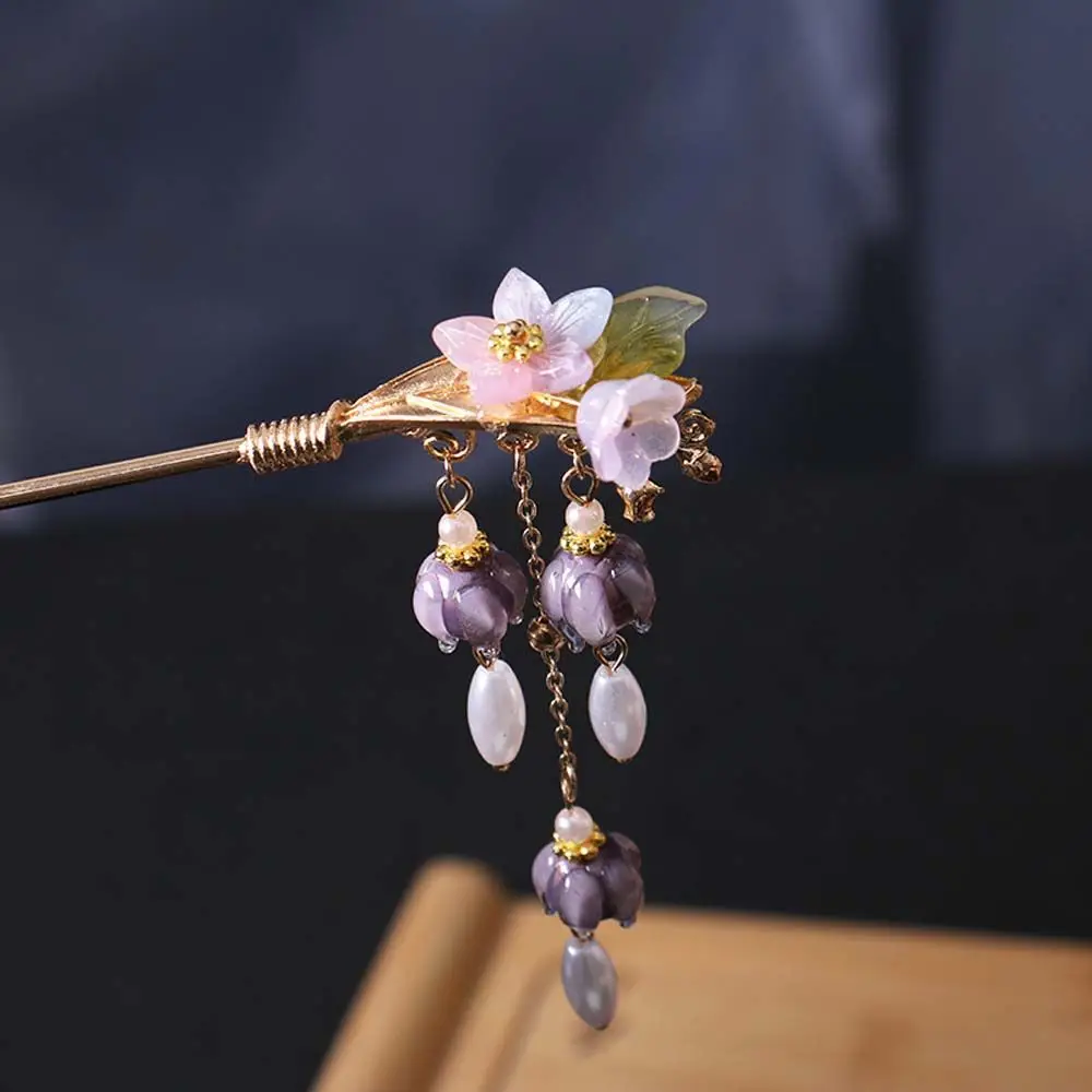 Шпилька для волос с фиолетовым колокольчиком орхидеей бабочкой и кисточкой в