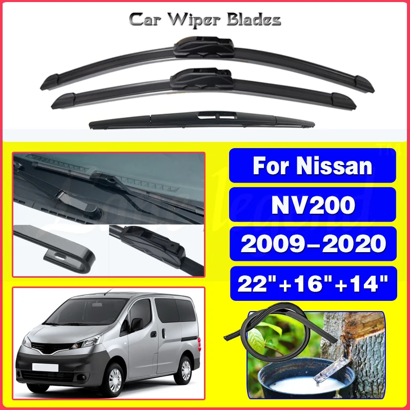 

Автомобильный стеклоочиститель, передние и задние щетки стеклоочистителя для Nissan nv200 2009-2020, лобовое стекло, автоаксессуары 2018 2019 22 "16" 14"
