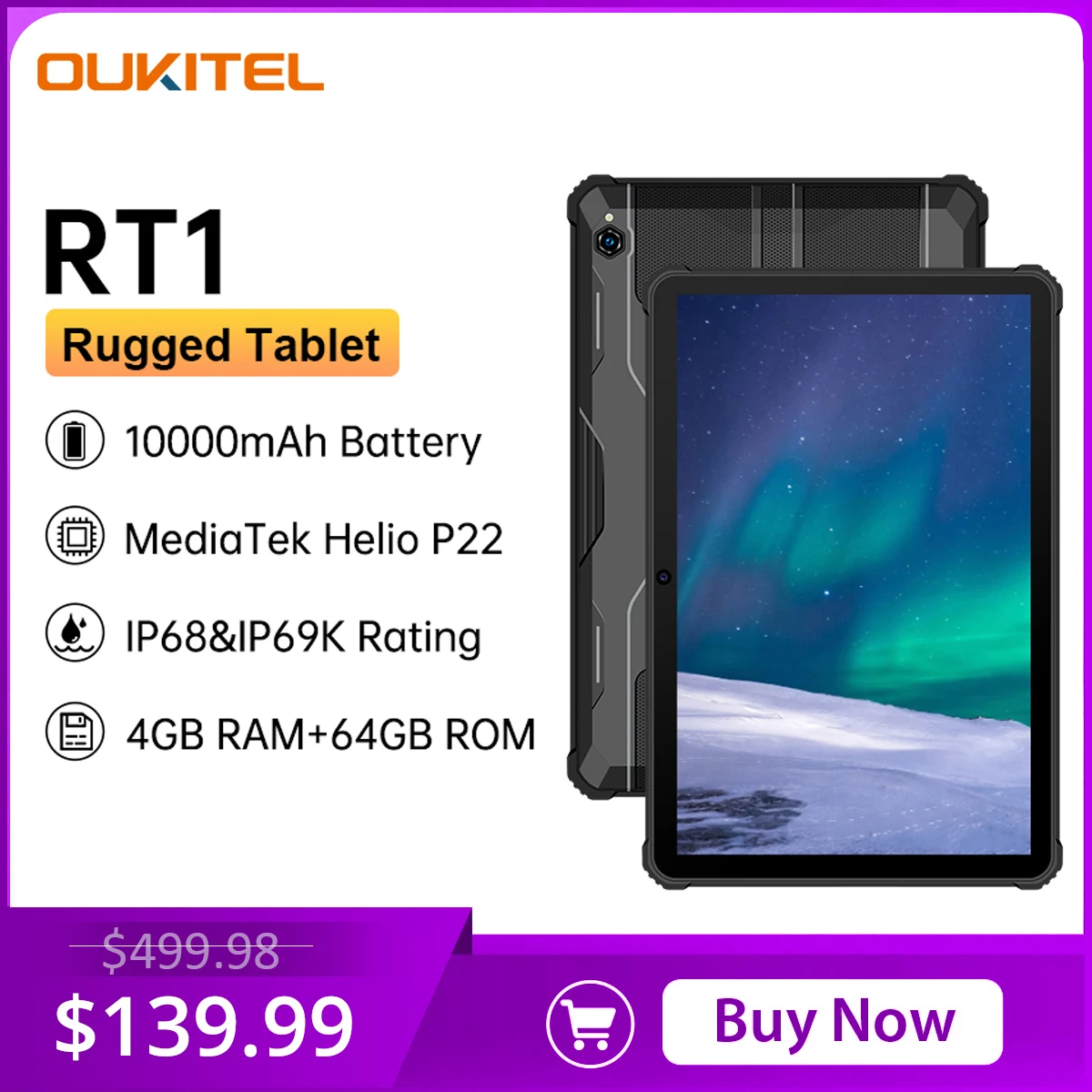 

Oukitel 4G Net RT1 Rugged Tablet Phone 4GB+64GB 10000mAh 10.1" FHD Octa Core Android Tablet Phone Camera 16MP +16MP Tablet