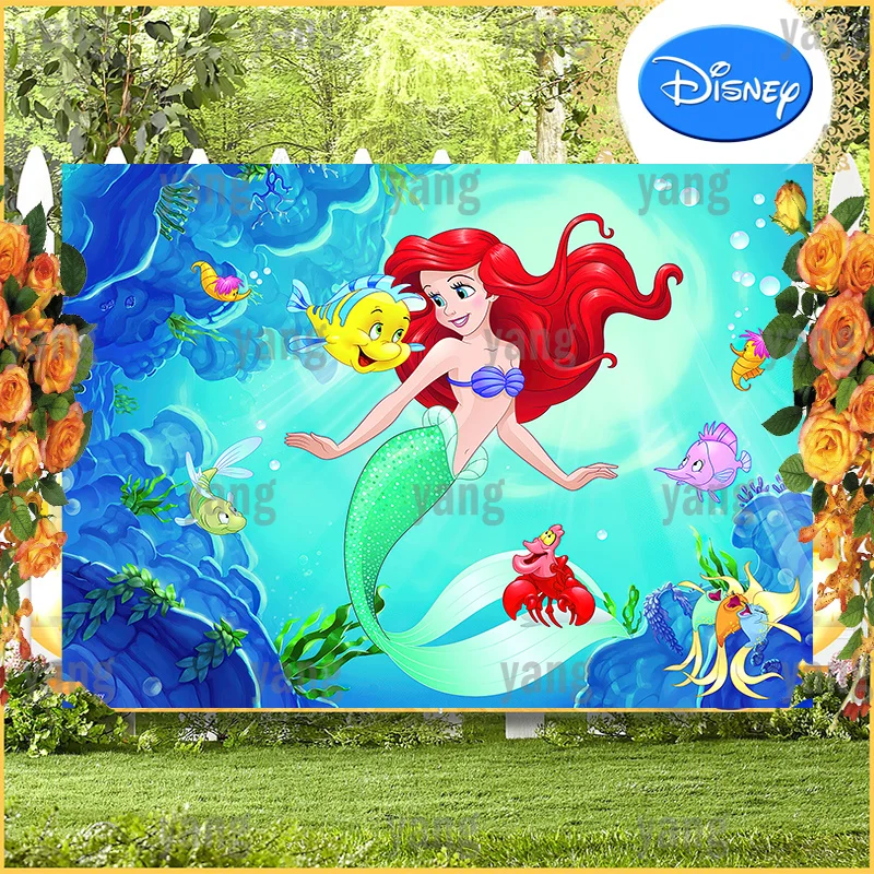 Disney Princess Ariel The Little Mermaid Colorful Background Birthday Party Decoration Photography Backdrop Photo Baby Shower