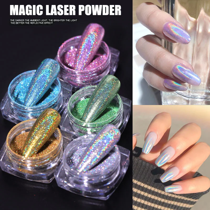 

0.5g Holographic Rubbing Nail Powder Laser Dipping Dust Chrome Mirror Powder Pigment Glitter For DIY UV Gel Nails Art Decoration