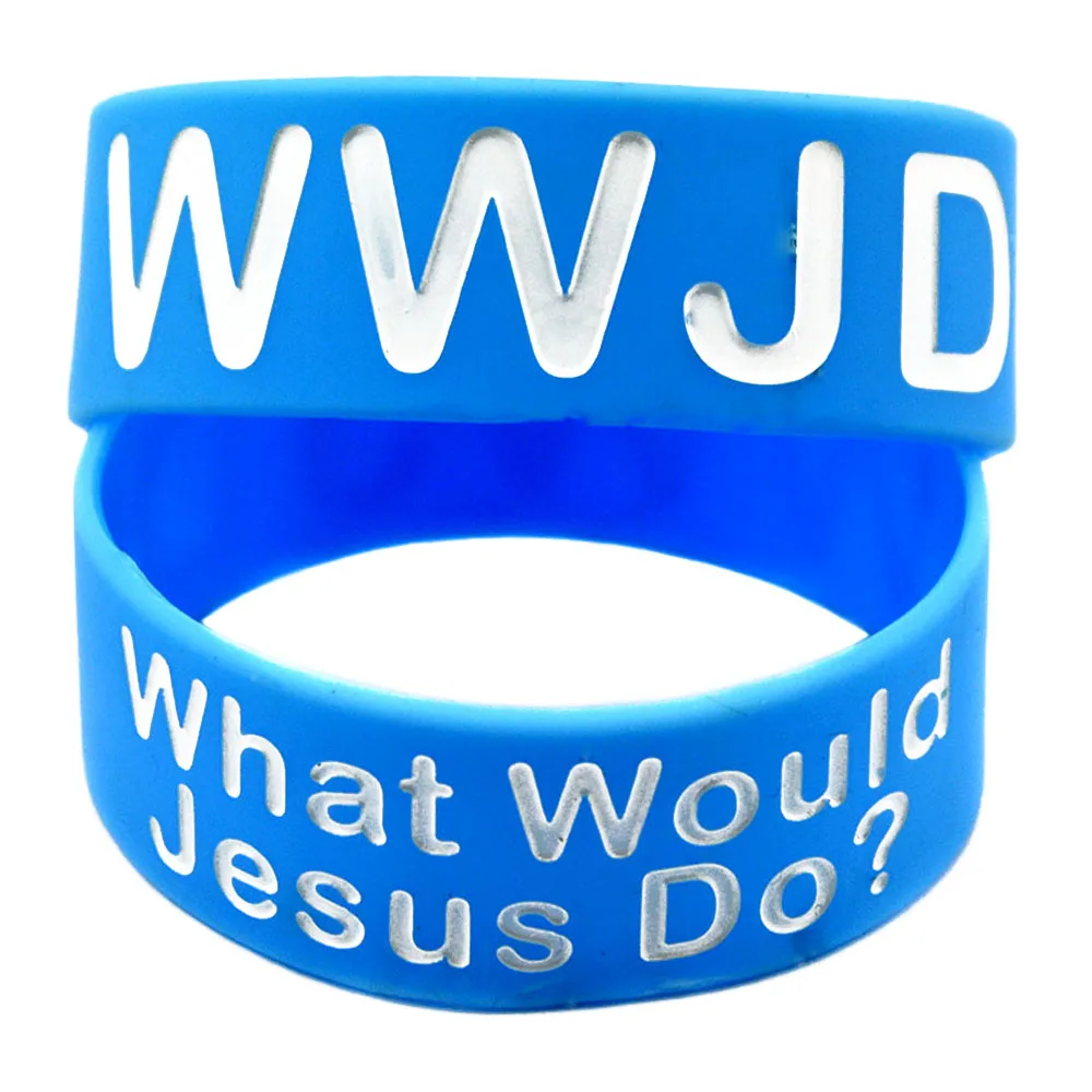 1 шт. синий силиконовый браслет с надписью WWJD (What Would Jesus Do), ширина 1 дюйм. (art.: 3920dd0c8520e) - 3920dd0c8520e
