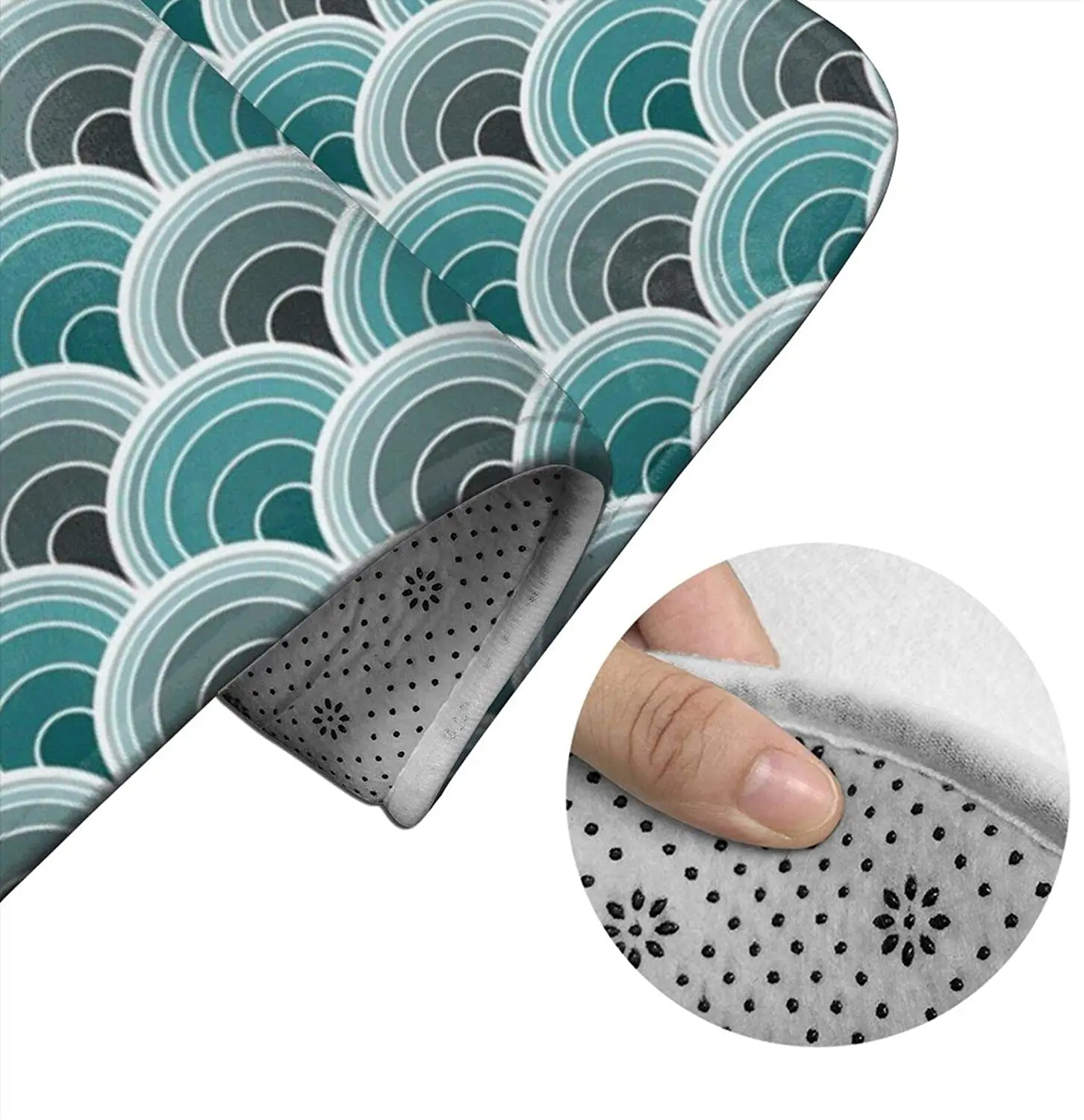 

Art Deco Moody Teal Scal Bathroom Mat Sets 3 Piece Set Rugs Memory Foam Mat Set Toilet Seat Cover Bath mat Lid Cover