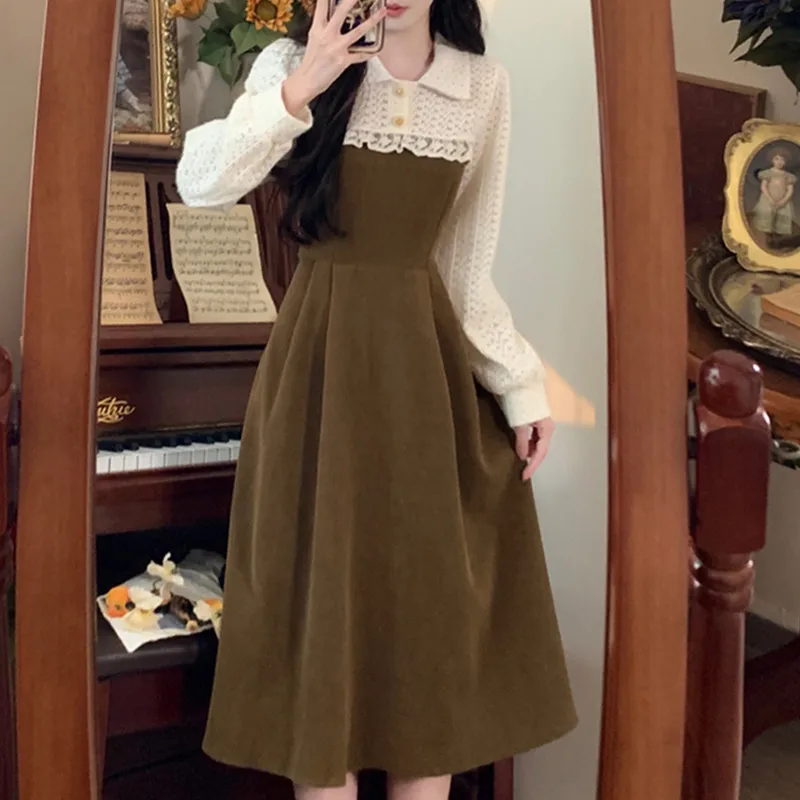 Утолщенное кружевное платье для женщин бархатное из евро-хлопка стандартная