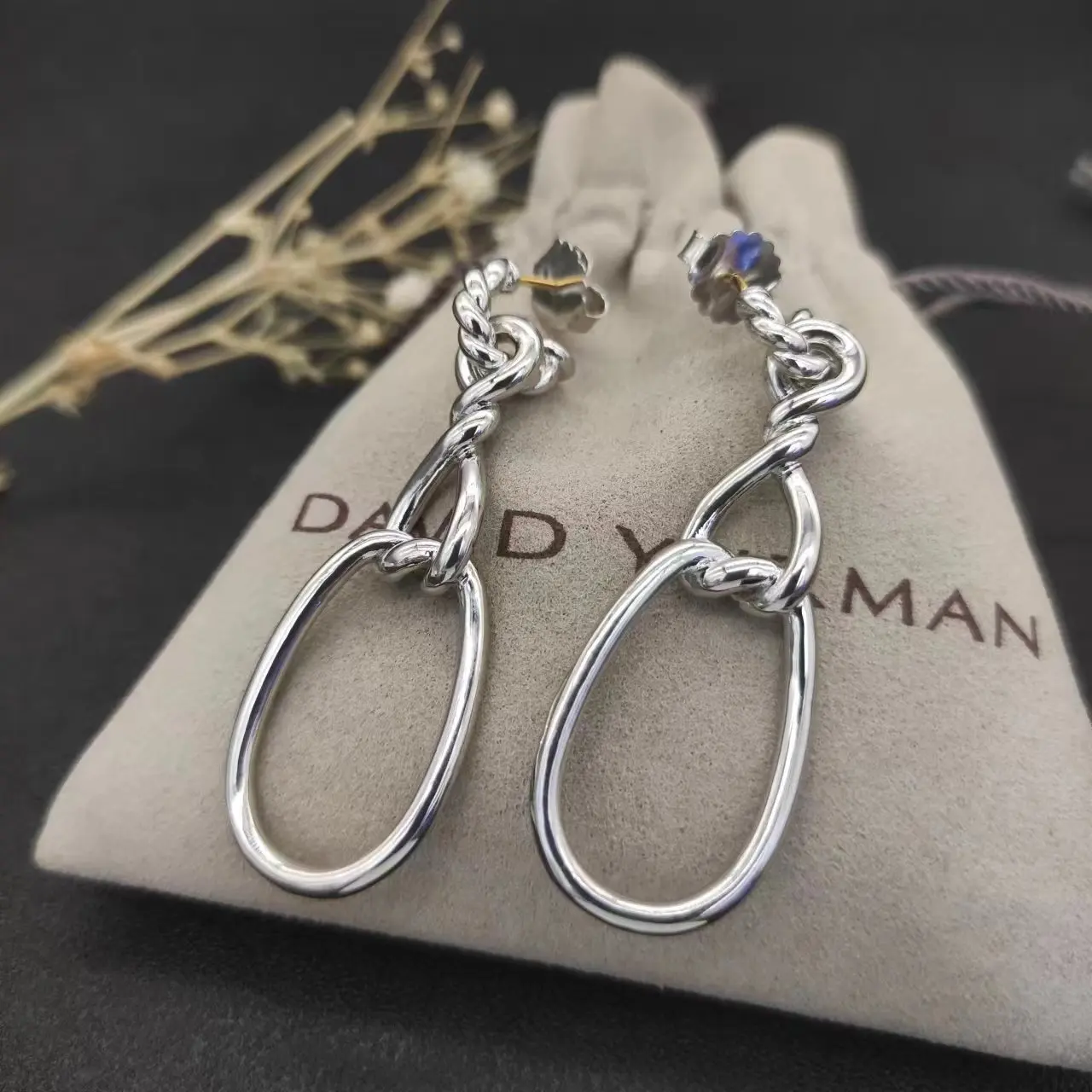 David Yurman Gold Hook Twisted Wire Buckle Earrings in Sterling Silver with 14K Yellow PlatedPlated