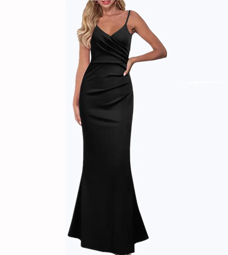 

2023 Spring and Summer New Dress Solid Color Slim Show Suspender Large Swing Long Dress Loose Slim Skirt Floor-length Skirt