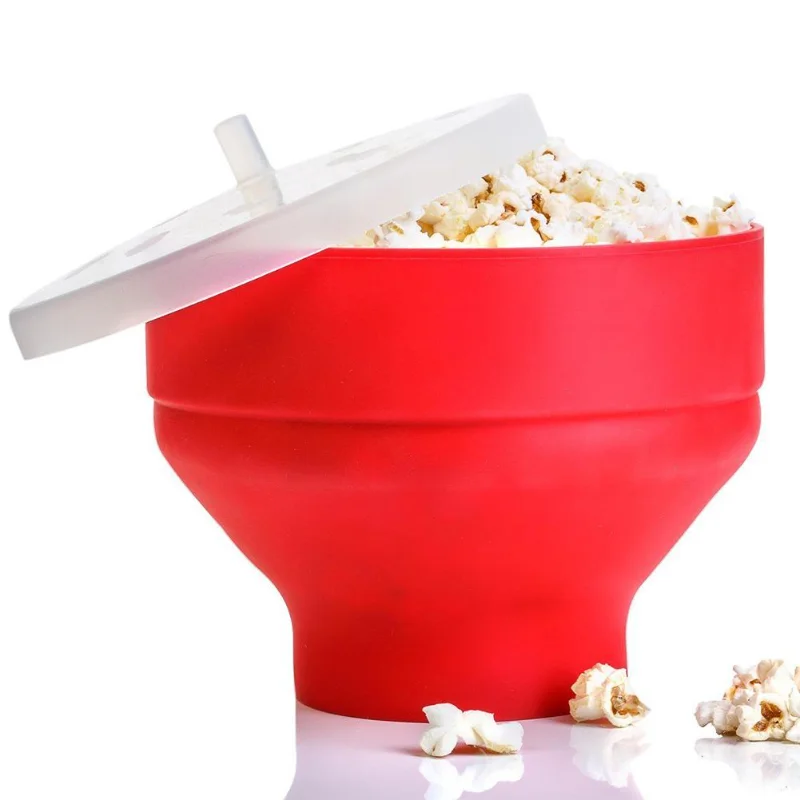 

New Silicone Popcorn Maker Microwave Popcorn Bucket Foldable Silicone Popcorn Bucket Poppers Bowl DIY Popcorn Maker with Lid