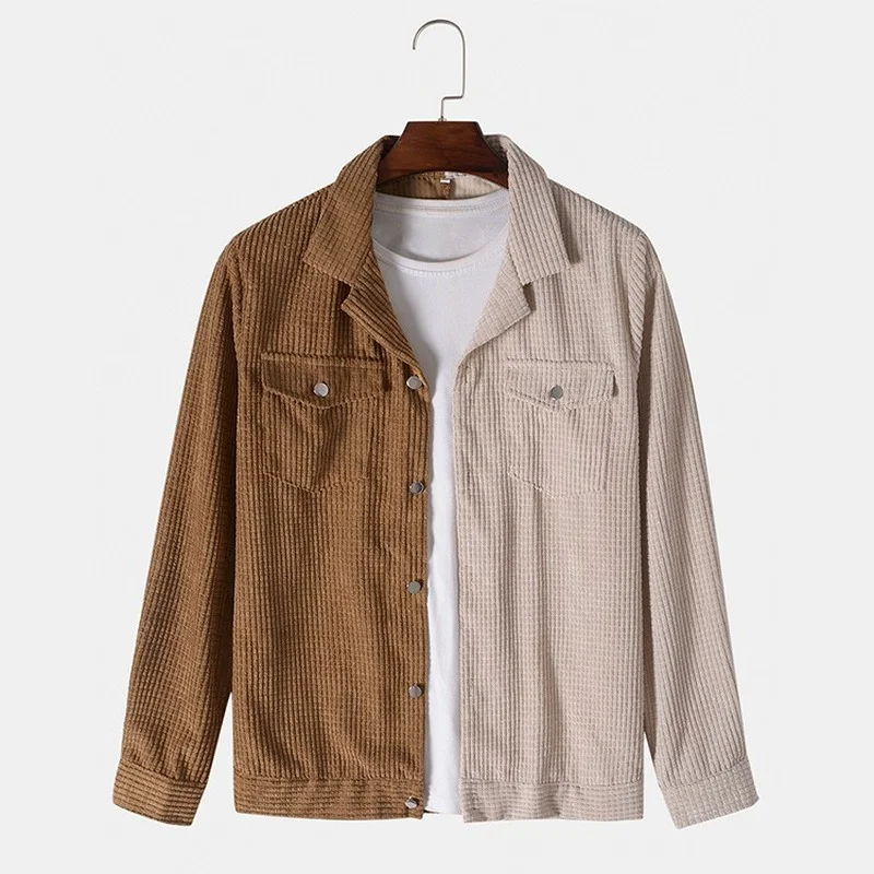 

Men Clothing 2022 Fall New Men's Shirts Fashion Lapel Long Sleeve Color Block Men's Shirts