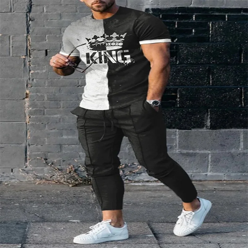 

Summer 3d Print Men's Tracksuit Fashion Short Sleeve T-shirt Trousers Suit 2 Piece Set Jogger Sweatpants Suits O-neck Sportswear