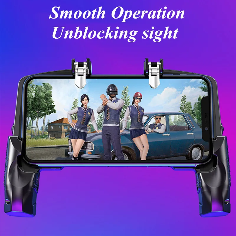k21 mobile phone 6 finger game handle fr pubg gaming joystick gamepad shooter trigger free fire abs alloy button for android ios free global shipping