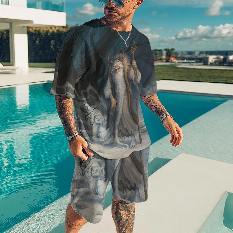 Summer Men's Tracksuit Set New  3D Printed  Oversized T-Shirt Fashion  Short Sleeve Christmas Casual O-Neck  2 Piece Suit