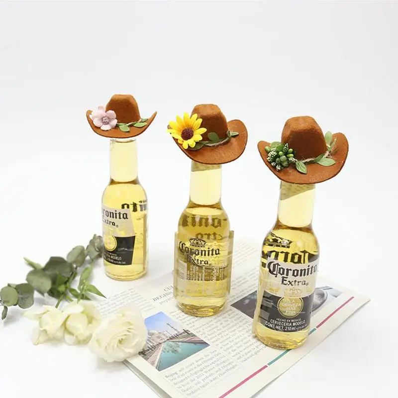 

Jungle Party Decoration Wine Bottle Hats Funny Felt Sunflower Coffee Cowboy Hat Spring Festival Birthday Party Table Ornaments