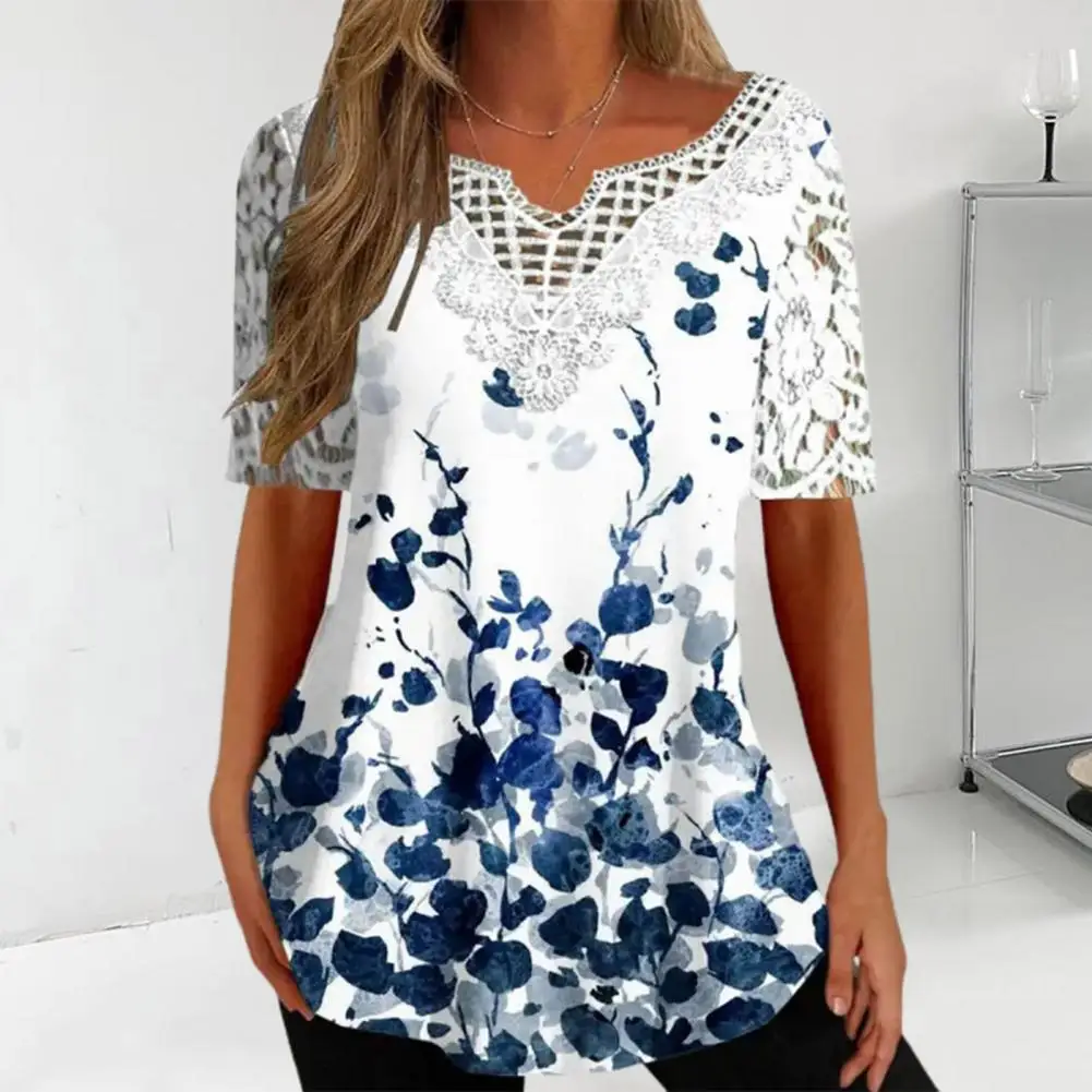 

Chic Tee Top Comfy V-neck Colorfast Floral Print Loose Tee Shirt Tee Shirt Versatile