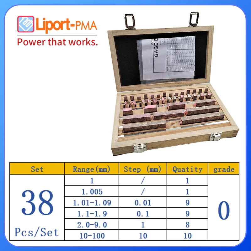 

Набор калибровочных блоков из высокоскоростной стали 38/47/83/87 шт., класс точности 0/1