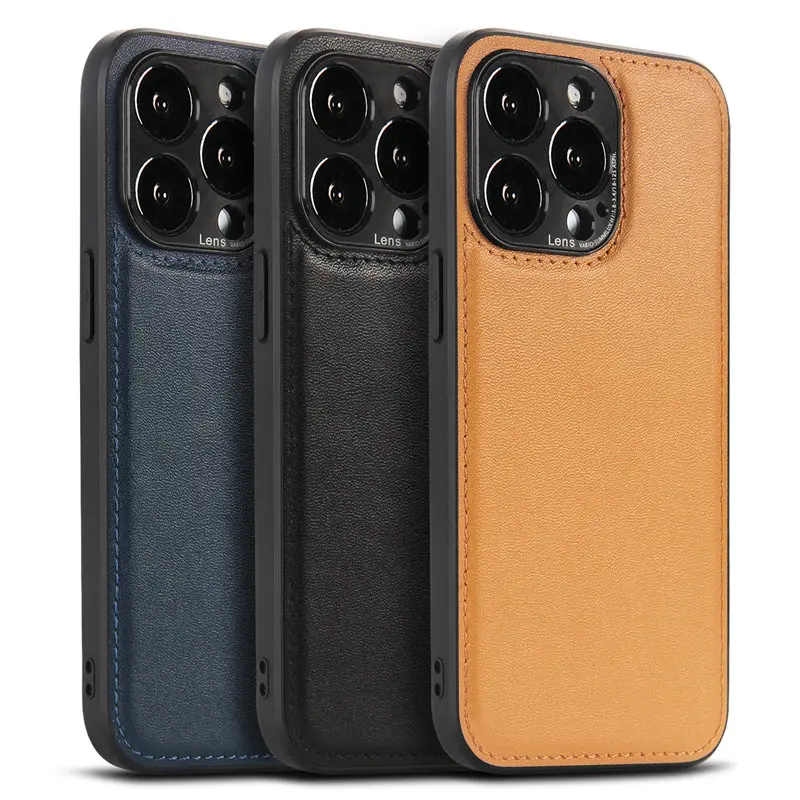 

Solid Color PU Leather Shockproof Phone Case For iPhone 12 11 Pro Max 13 Pro Max Business Metal Camera Protection Slim Cover