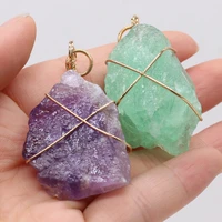 natural amethyst prehnite stone winding copper wire irregular pendant crafts jewelry making diy necklace accessories gift30x50mm