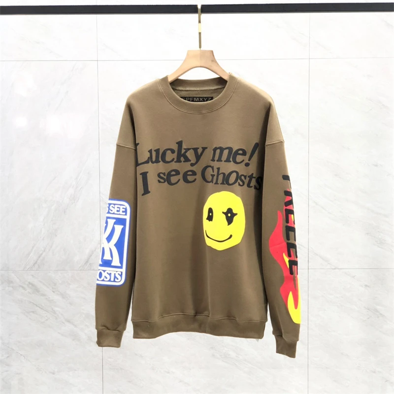 

Kanye Lucky Me I See Ghosts Sweatshirts Men Women CPFM Kanye West Crewneck Letter Pullover Long Sleeve Hoodie y2k